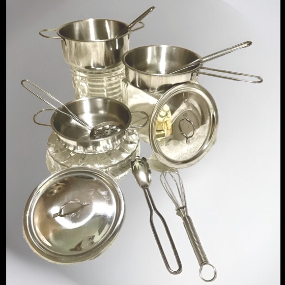 🍳10-PC STAINLESS STEEL POTS, PANS & COOKING TOOLS KITCHEN PLAY SET NWOT🍳 - Picture 2 of 5